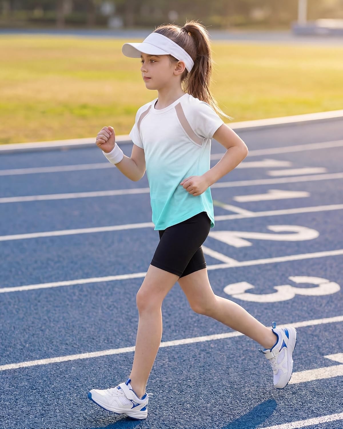 Stelle Girls Athletic Shirts Short Sleeve Crewneck T Shirts Active Sports Top Soccer Gym Workout Tshirt Summer Tees for Kid(Aqua Blue-08)