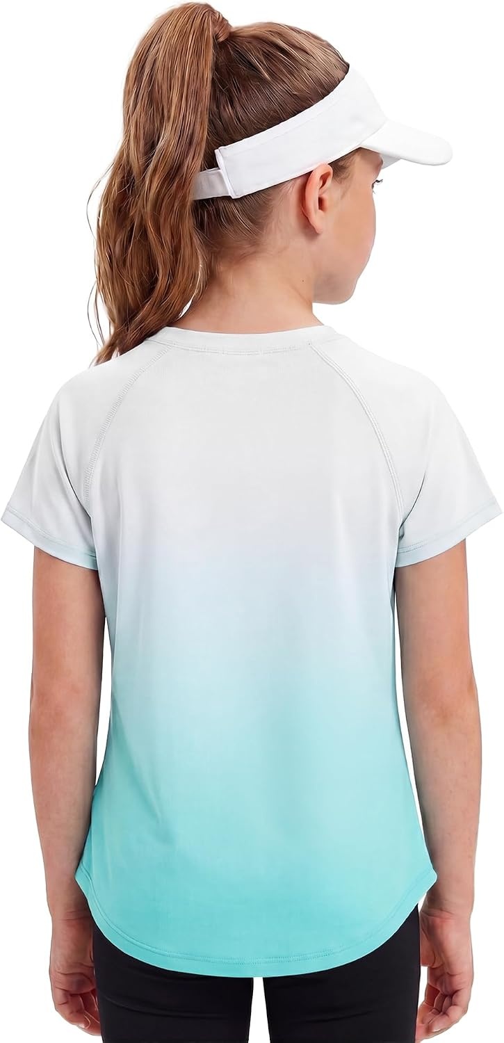 Stelle Girls Athletic Shirts Short Sleeve Crewneck T Shirts Active Sports Top Soccer Gym Workout Tshirt Summer Tees for Kid(Aqua Blue-08)