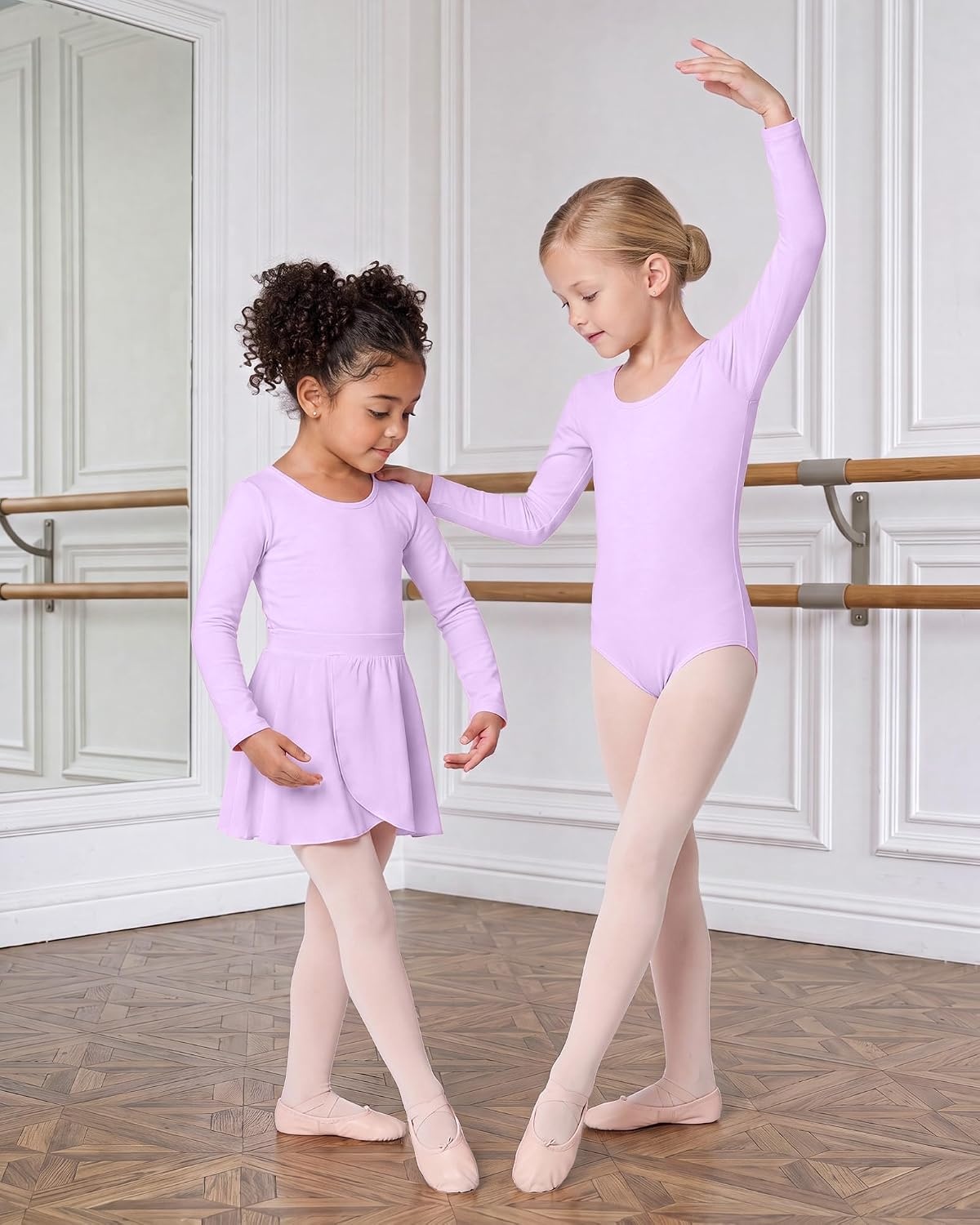 Stelle Girls Ballet Leotards Dance Outfits with Skirt and Footed Tights(04-lavender-long Sleeve)