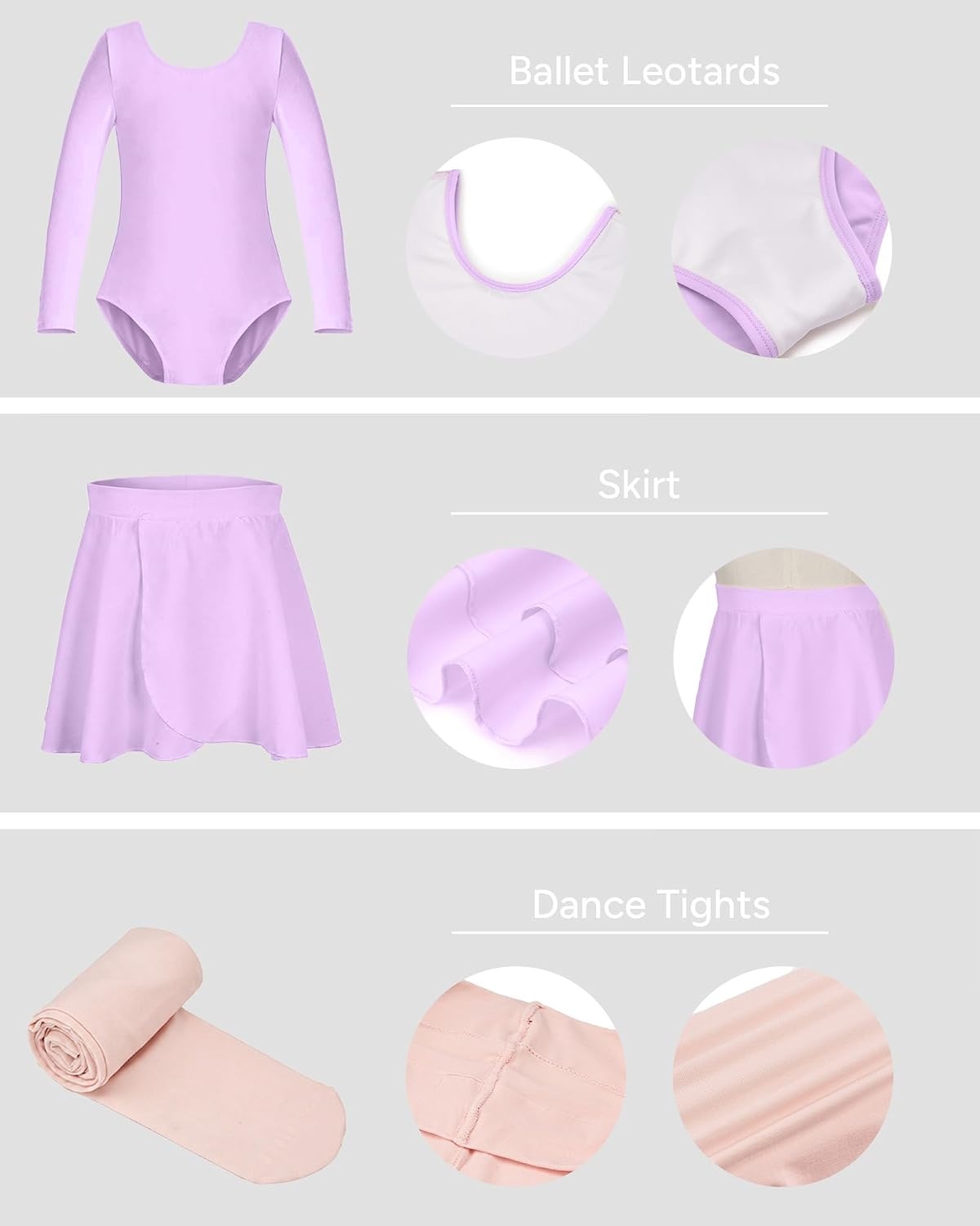 Stelle Girls Ballet Leotards Dance Outfits with Skirt and Footed Tights(04-lavender-long Sleeve)