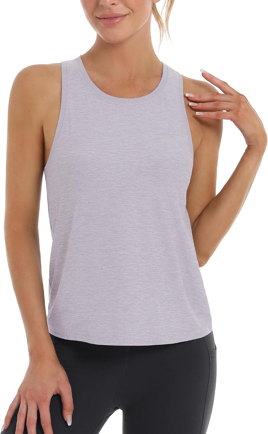 Stelle Womens Tank Tops Workout Gym Exercise Athletic Yoga Tops Racerback Running Tank Top Loose Fit(Heather Lavender)
