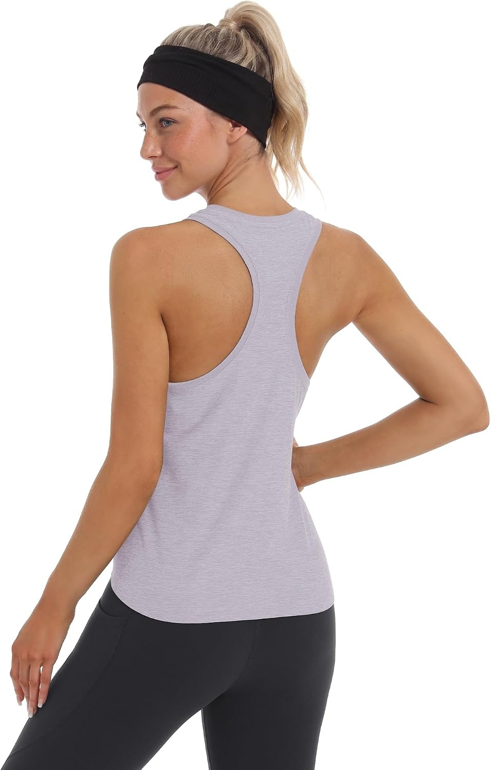 Stelle Womens Tank Tops Workout Gym Exercise Athletic Yoga Tops Racerback Running Tank Top Loose Fit(Heather Lavender)