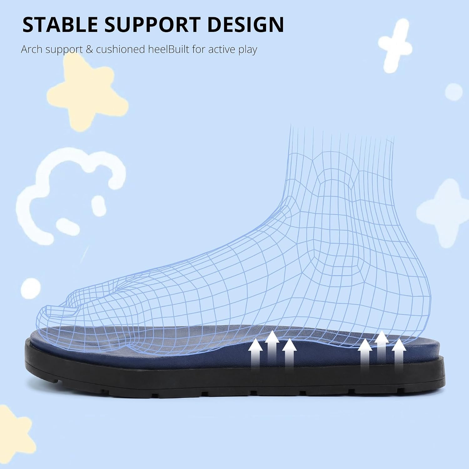 Stelle Girls Summer Casual Open-Toe Flat Toddler Kids Sandals | Triple Hook-and-Loop Straps Adjustable Fit Walking Outdoor Water Beach Play Lightweight Comfort Everyday Wear Girls & Boys(Blue Ombre)