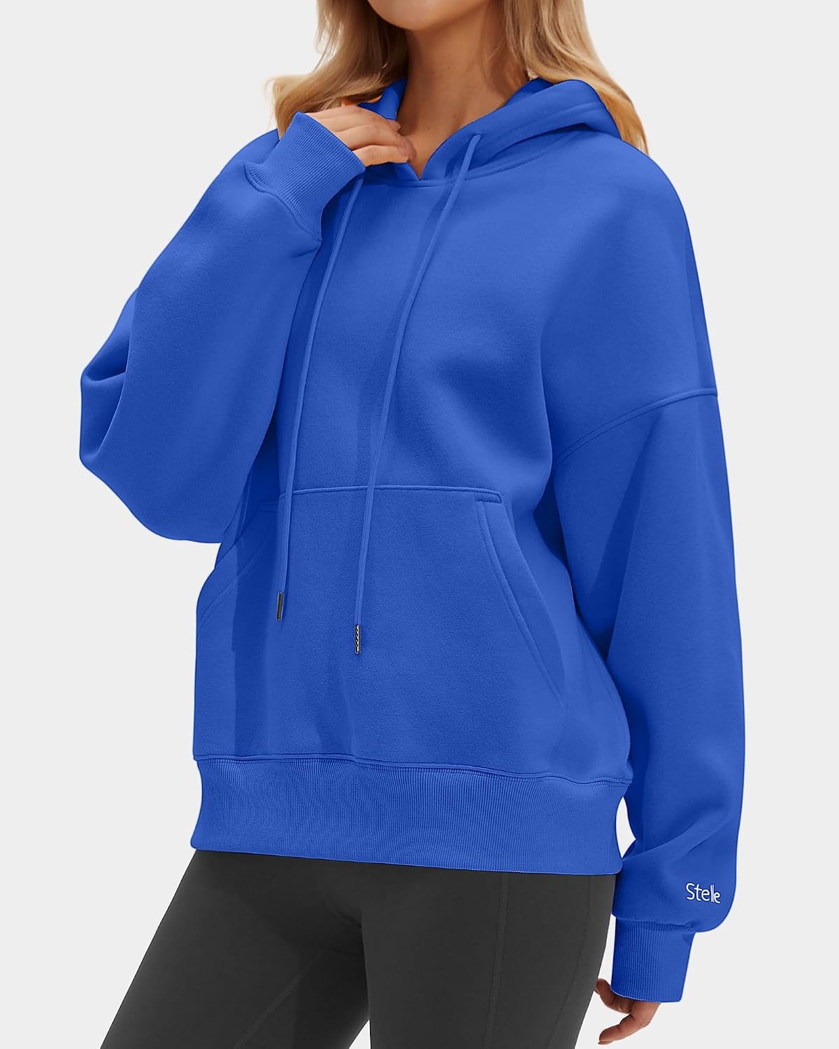 Stelle Women’s Oversized Fleece Hoodie Printed Cuff Fall Sweatshirts(Blue)