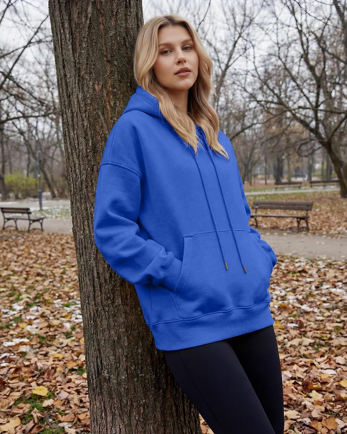 Stelle Women’s Oversized Fleece Hoodie Printed Cuff Fall Sweatshirts(Blue)