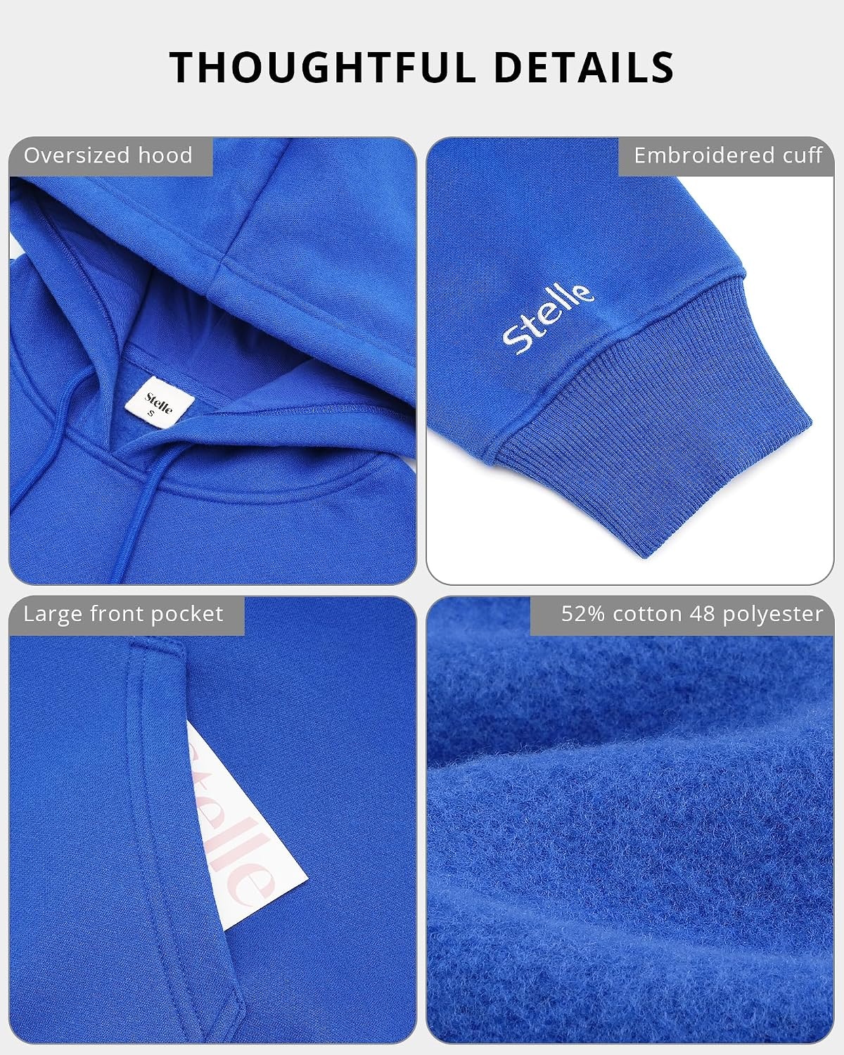 Stelle Women’s Oversized Fleece Hoodie Printed Cuff Fall Sweatshirts(Blue)