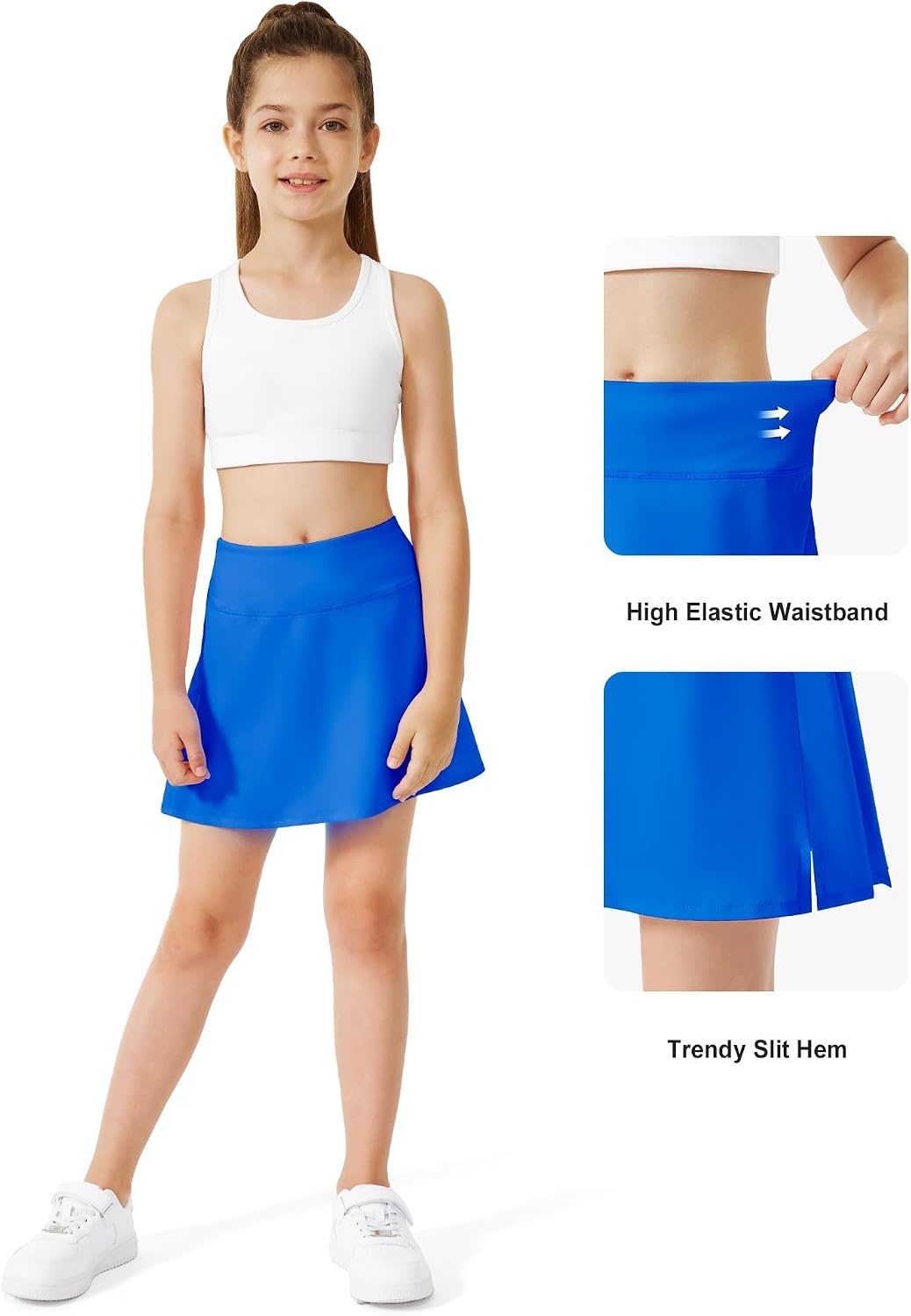 Stelle Girls Tennis Skirts with Inner Shorts Pockets Golf Skirts Athletic Running Workout Pleated Skort 5-15Years(Sapphire)