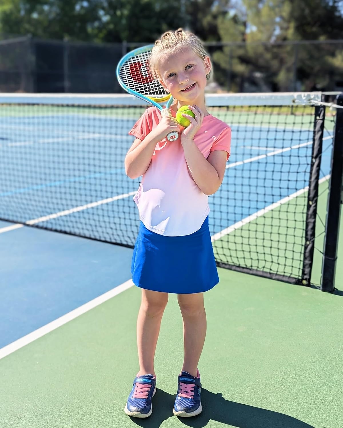 Stelle Girls Tennis Skirts with Inner Shorts Pockets Golf Skirts Athletic Running Workout Pleated Skort 5-15Years(Sapphire)