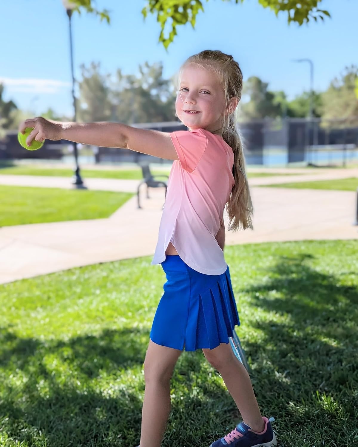 Stelle Girls Tennis Skirts with Inner Shorts Pockets Golf Skirts Athletic Running Workout Pleated Skort 5-15Years(Sapphire)
