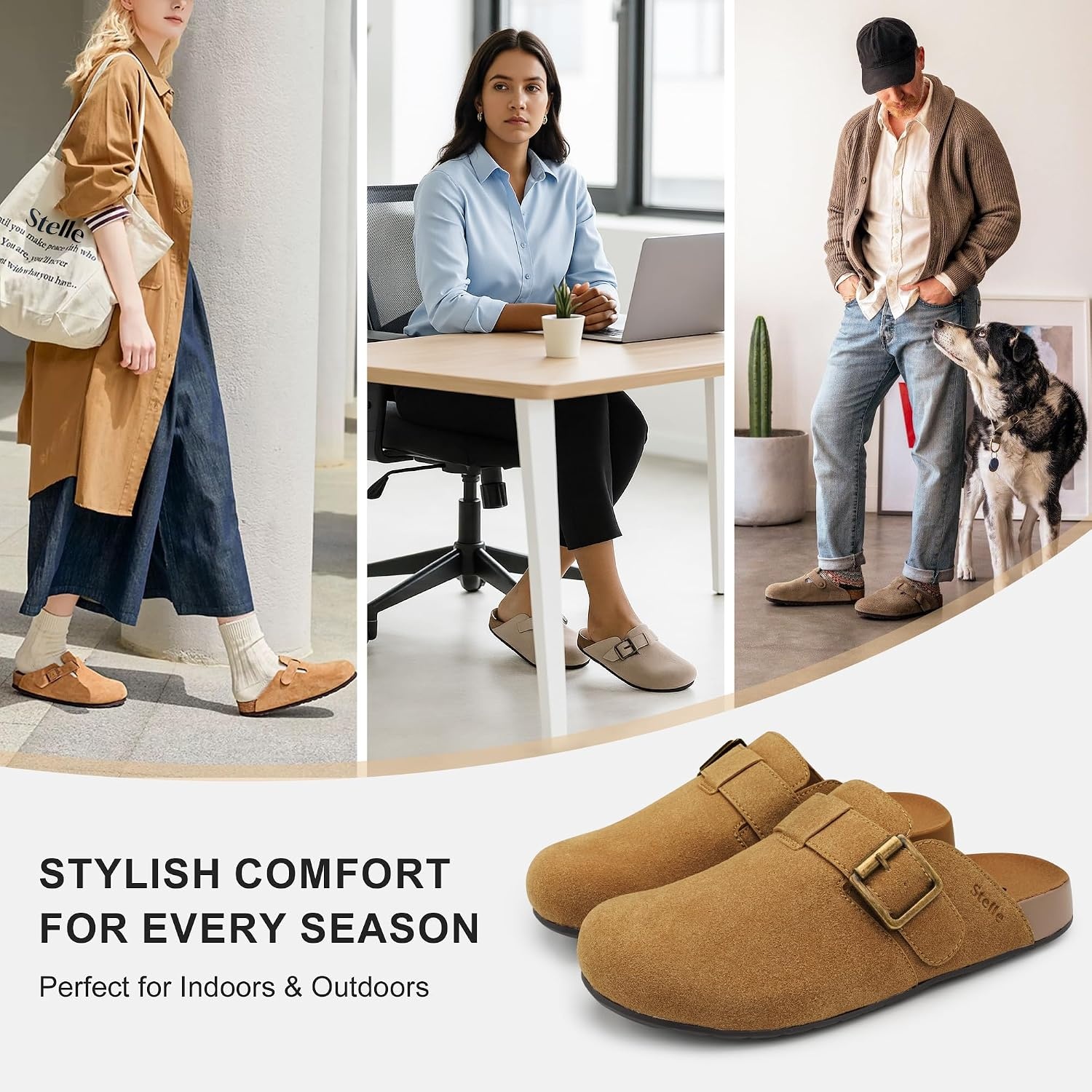 Stelle Suede Clogs for Women Men Potato Shoes(Caramel)