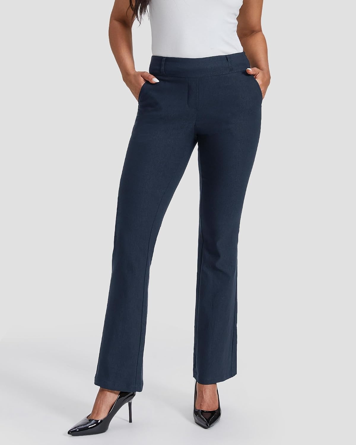 Stelle Women’s Bootcut Dress Pants Stretchy Pull On Work Business Slacks(Navy)