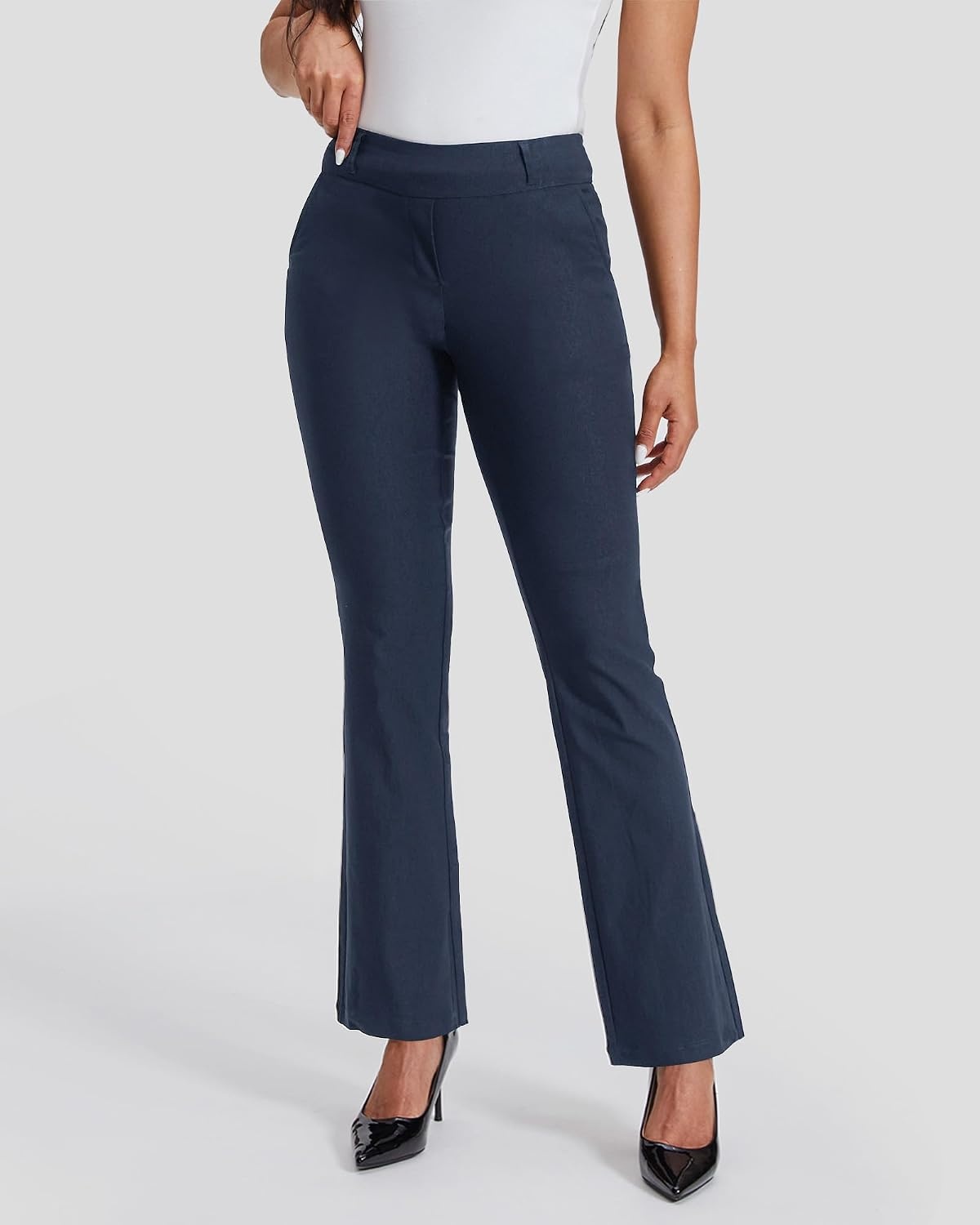 Stelle Women’s Bootcut Dress Pants Stretchy Pull On Work Business Slacks(Navy)