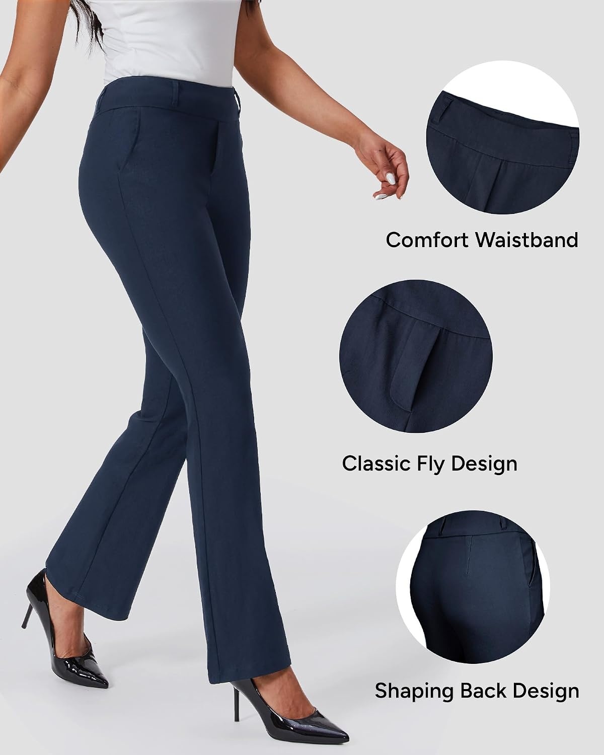Stelle Women’s Bootcut Dress Pants Stretchy Pull On Work Business Slacks(Navy)