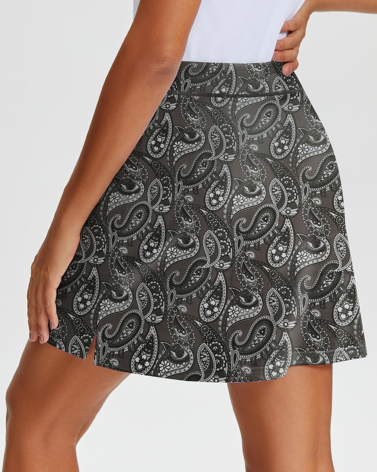 Stelle 17″ Golf Skirts for Women Pickleball Tennis Skorts with 2 Pockets | Athletic Skorts, High Waisted, Tummy Control, Built-In Shorts, Flattering Fit, Side Slits, Running(Noir Paisley Print)