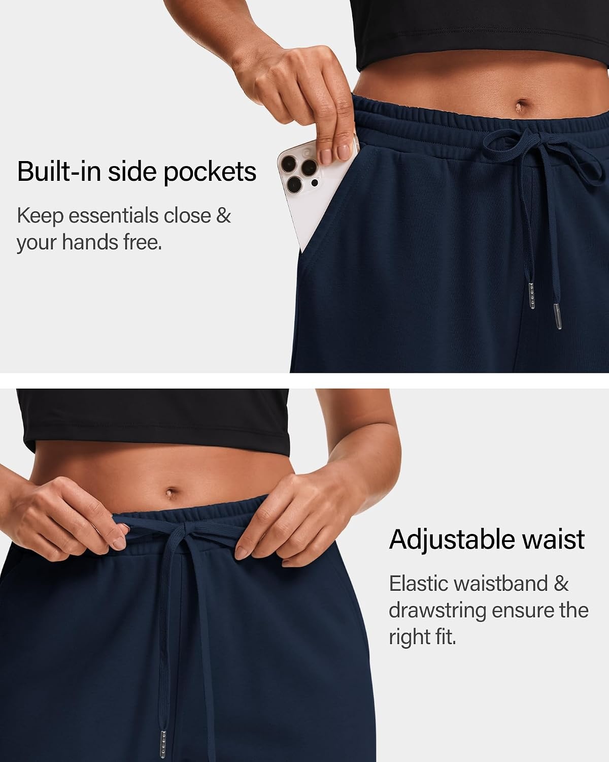 Stelle Women’s Cotton Bermuda Shorts 10″ Sweat Shorts with Deep Pockets(10″ Navy)