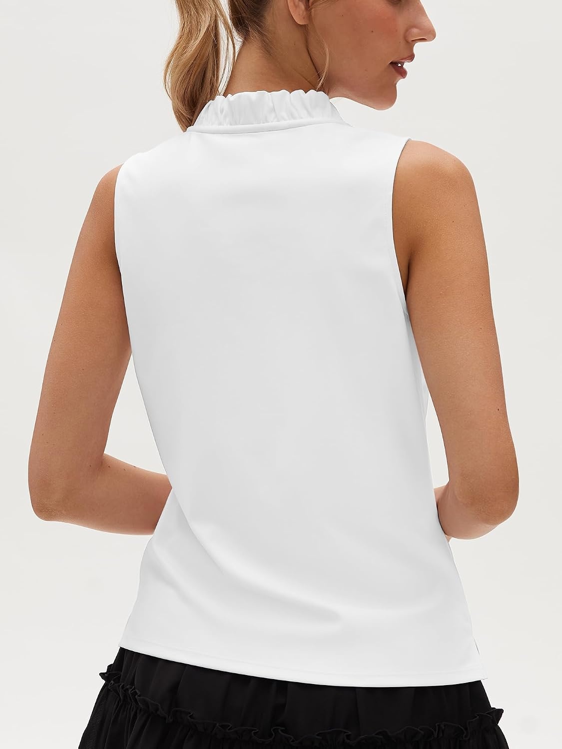 Stelle Women’s Sleeveless Ruffle Golf Polo Shirt UPF 50 Quick Dry Tank Tops(White)