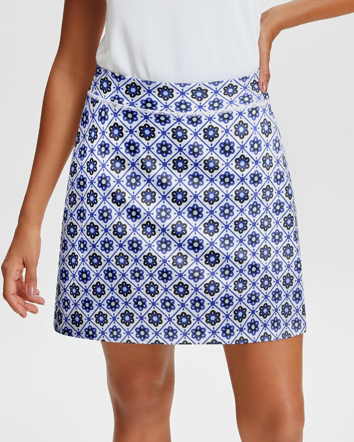 Stelle 17″ Golf Skirts for Women Pickleball Tennis Skorts with 2 Pockets(Floral Tiles Print)