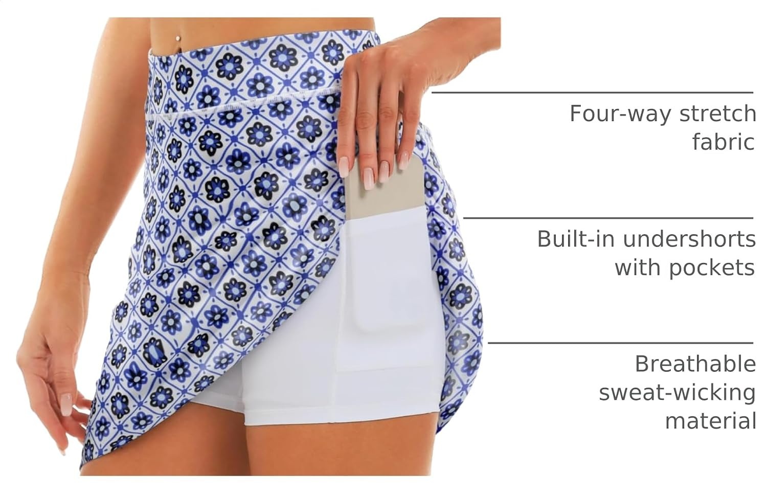 Stelle 17″ Golf Skirts for Women Pickleball Tennis Skorts with 2 Pockets(Floral Tiles Print)