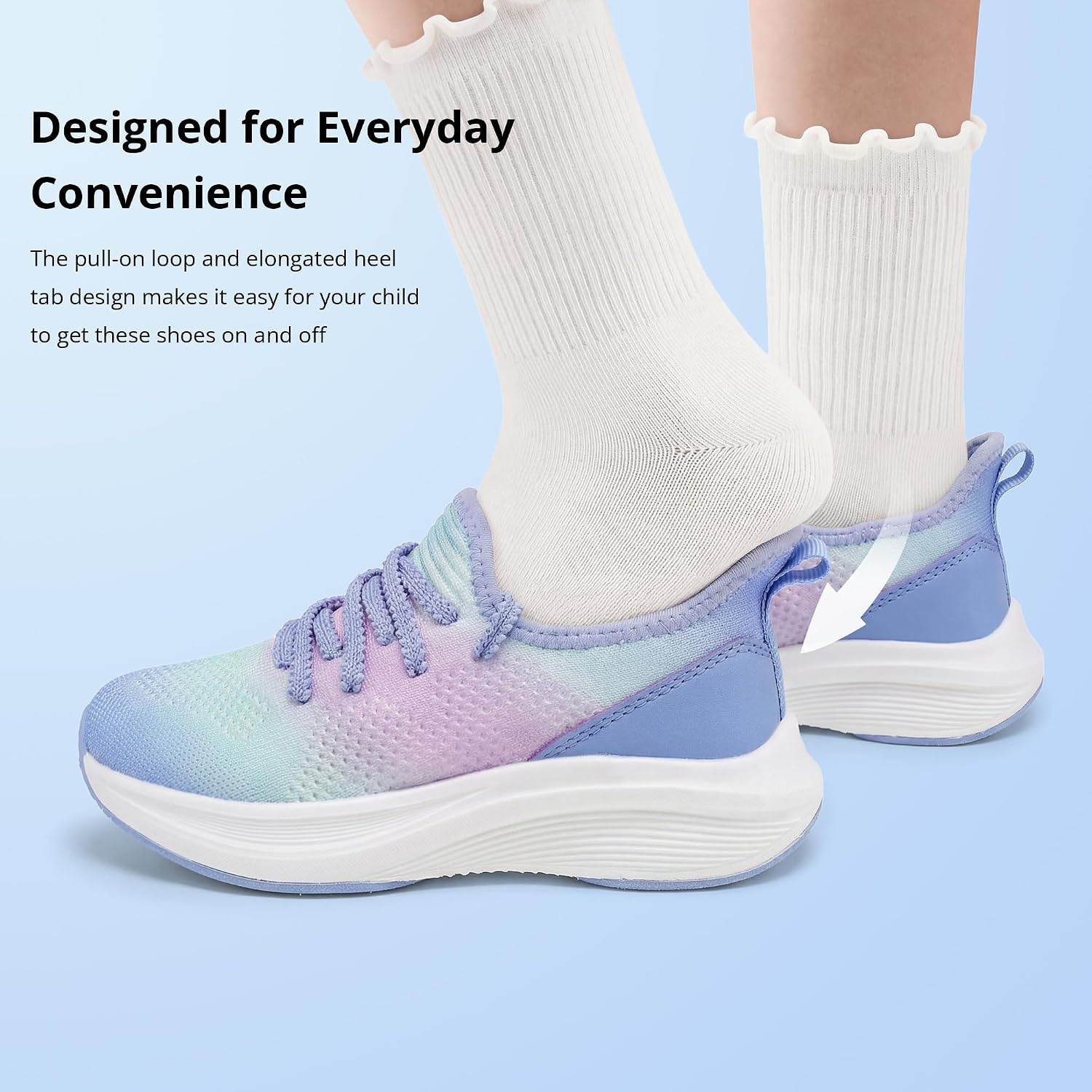 Stelle Girls Tennis Shoes with Slip-On Kids Running Shoes(Ocean Ombre)