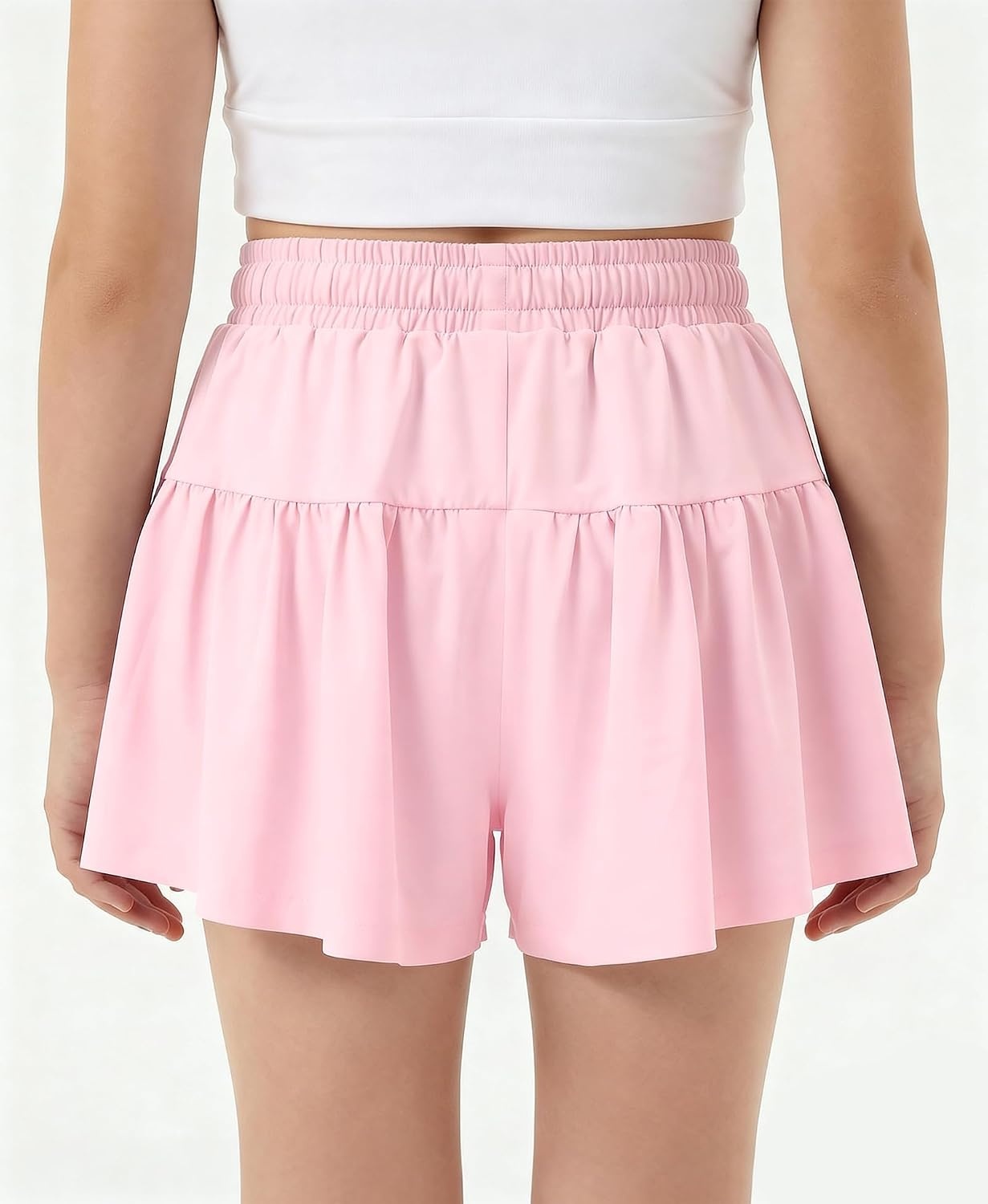 Stelle Girls 2 in 1 Butterfly Shorts Flowy Athletic Shorts with Pocket(Pink)