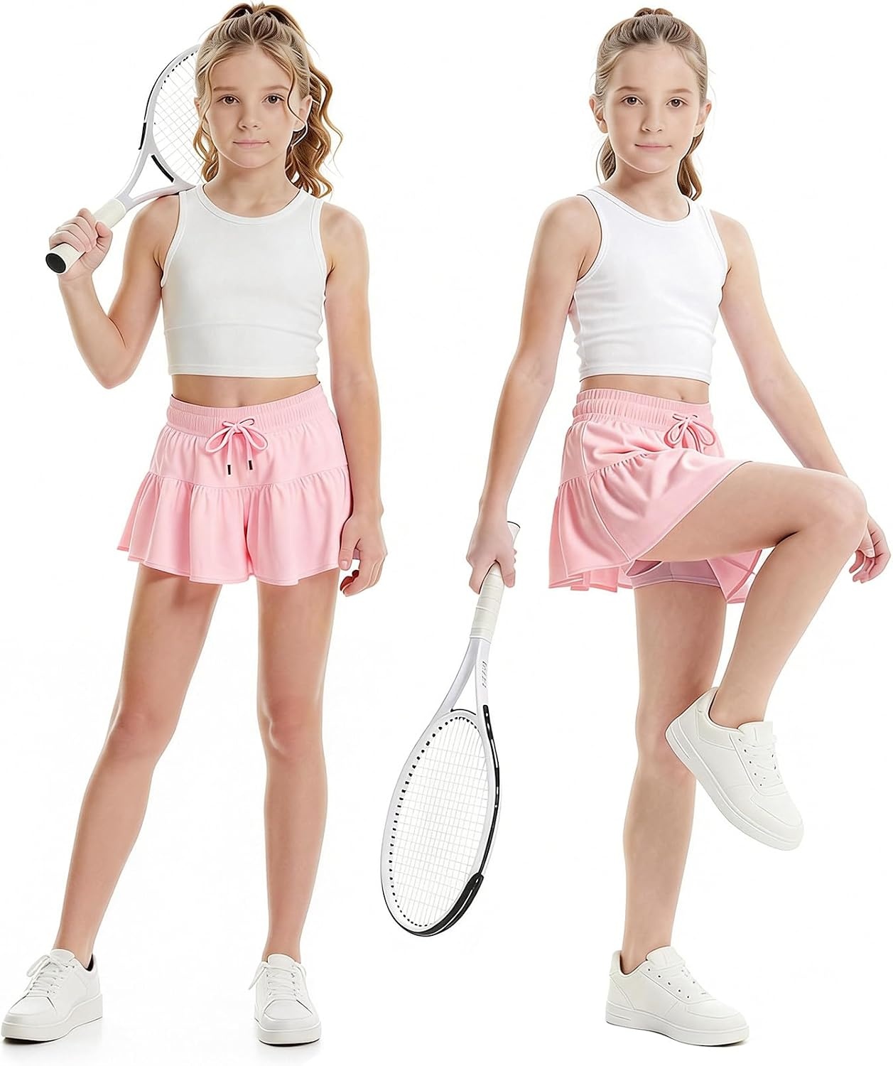 Stelle Girls 2 in 1 Butterfly Shorts Flowy Athletic Shorts with Pocket(Pink)