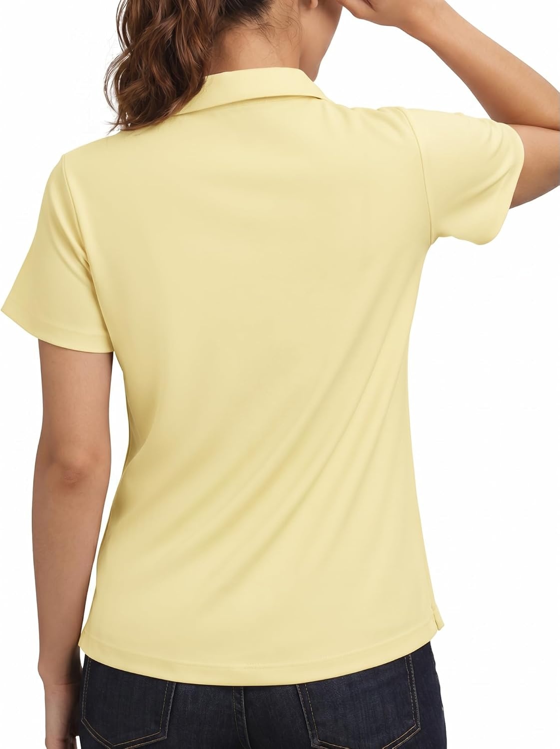 Stelle Womens Golf Polo Shirts V Neck UPF50+ Quick Dry Business Casual Tops | Moisture wicking, Four-way stretch, Wrinkle resistant, Golf, Tennis, Pickleball, Lightweight performance(Lemon Butter)