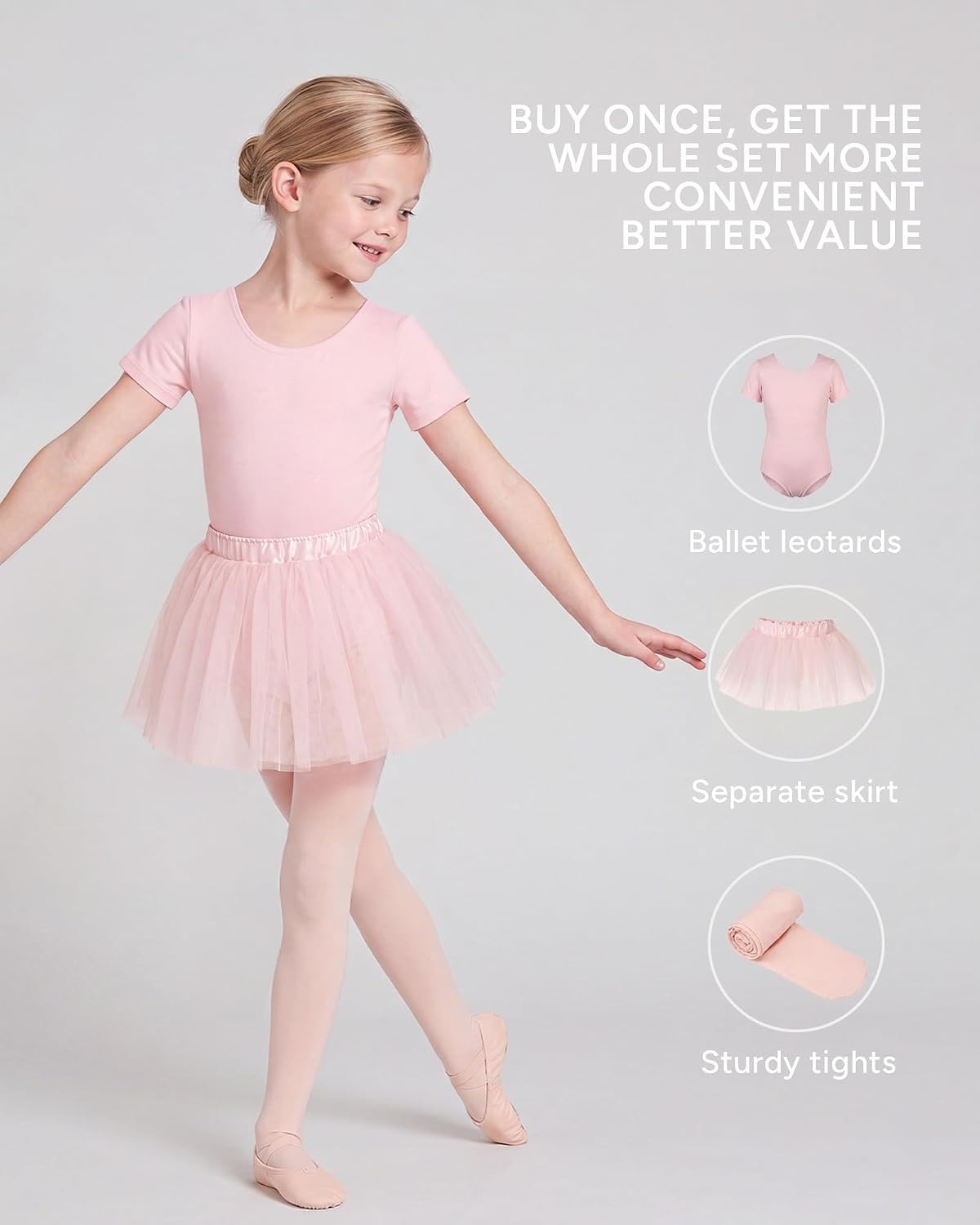 Stelle Girls Ballet Leotards Dance Outfits with Skirt and Footed Tights | Crew neck, Removable ballet skirt, Durable footed tights, Fully lined front, High elasticity & durable, Breathable(03-ballet Pink (Tutu Skirt))