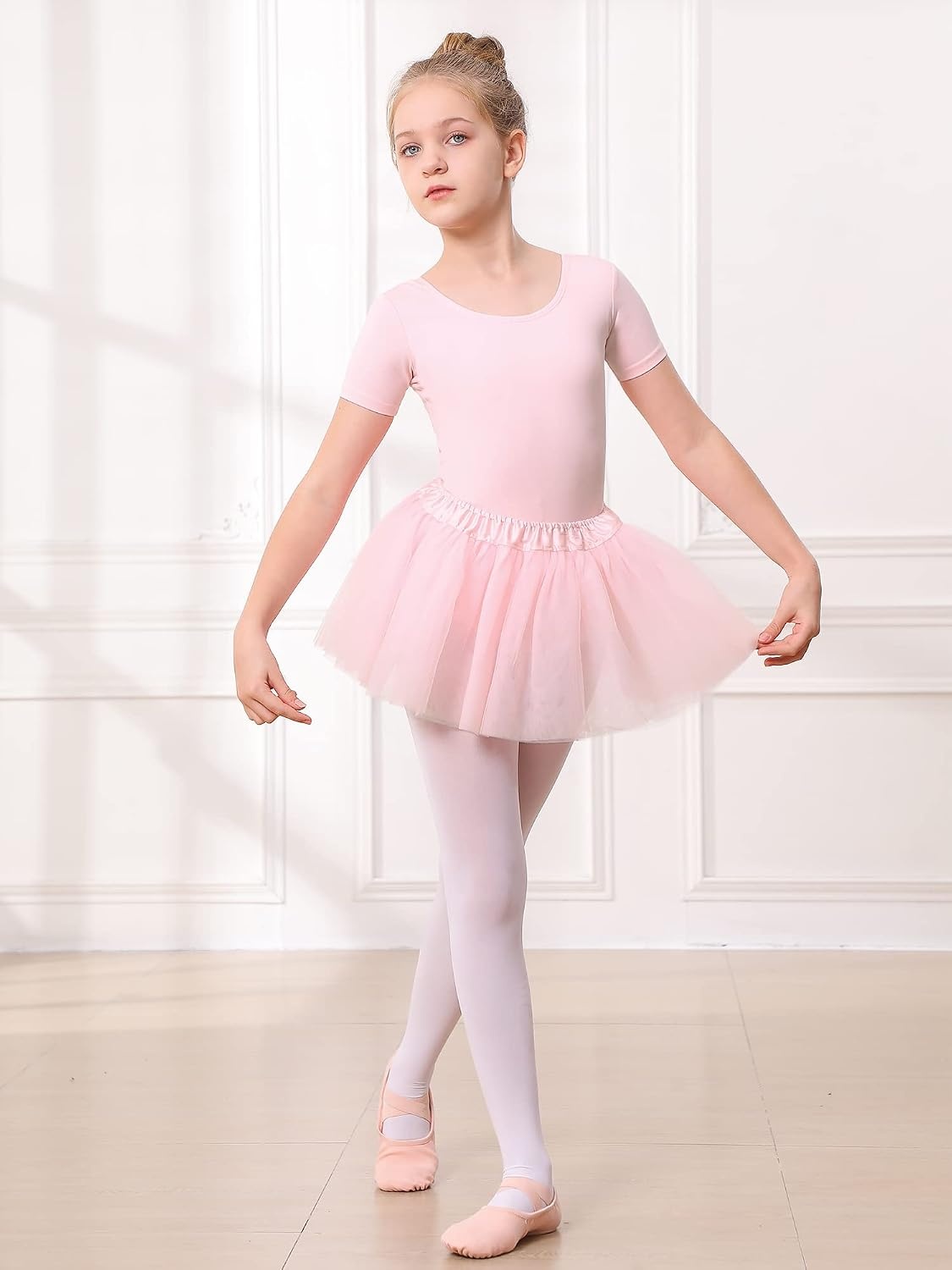 Stelle Girls Ballet Leotards Dance Outfits with Skirt and Footed Tights | Crew neck, Removable ballet skirt, Durable footed tights, Fully lined front, High elasticity & durable, Breathable(03-ballet Pink (Tutu Skirt))