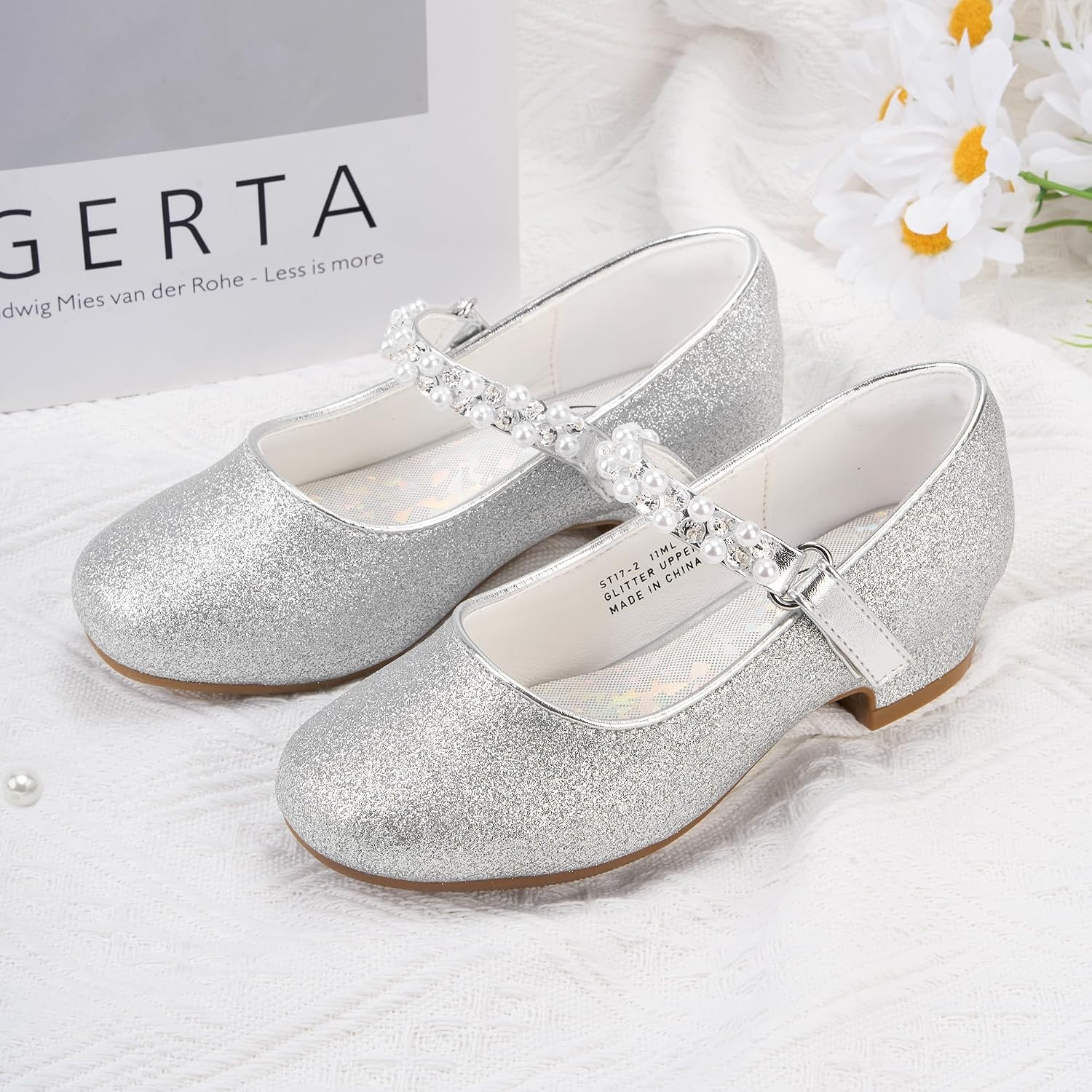 Stelle Girls Dress Shoes with Jeweled Strap for Wedding Flower Girl Party | Sparkling jewel strap, Cushioned comfort, Hook-and-loop closure, School, Dress occasions, Patent finish, Glitter finish(Siliver2)