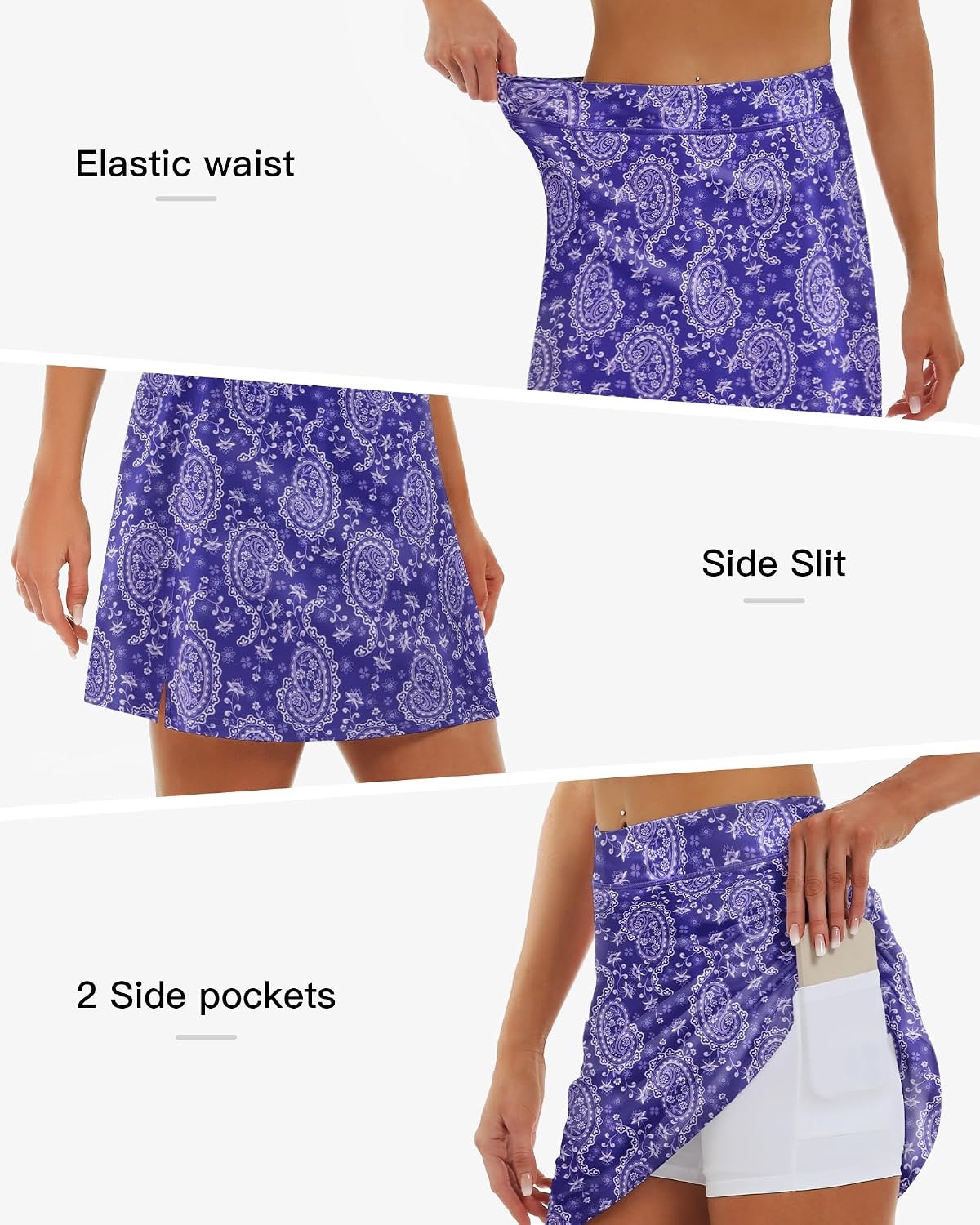 Stelle 17″ Golf Skirts for Women Pickleball Tennis Skorts with 2 Pockets(Royal Paisley Print)