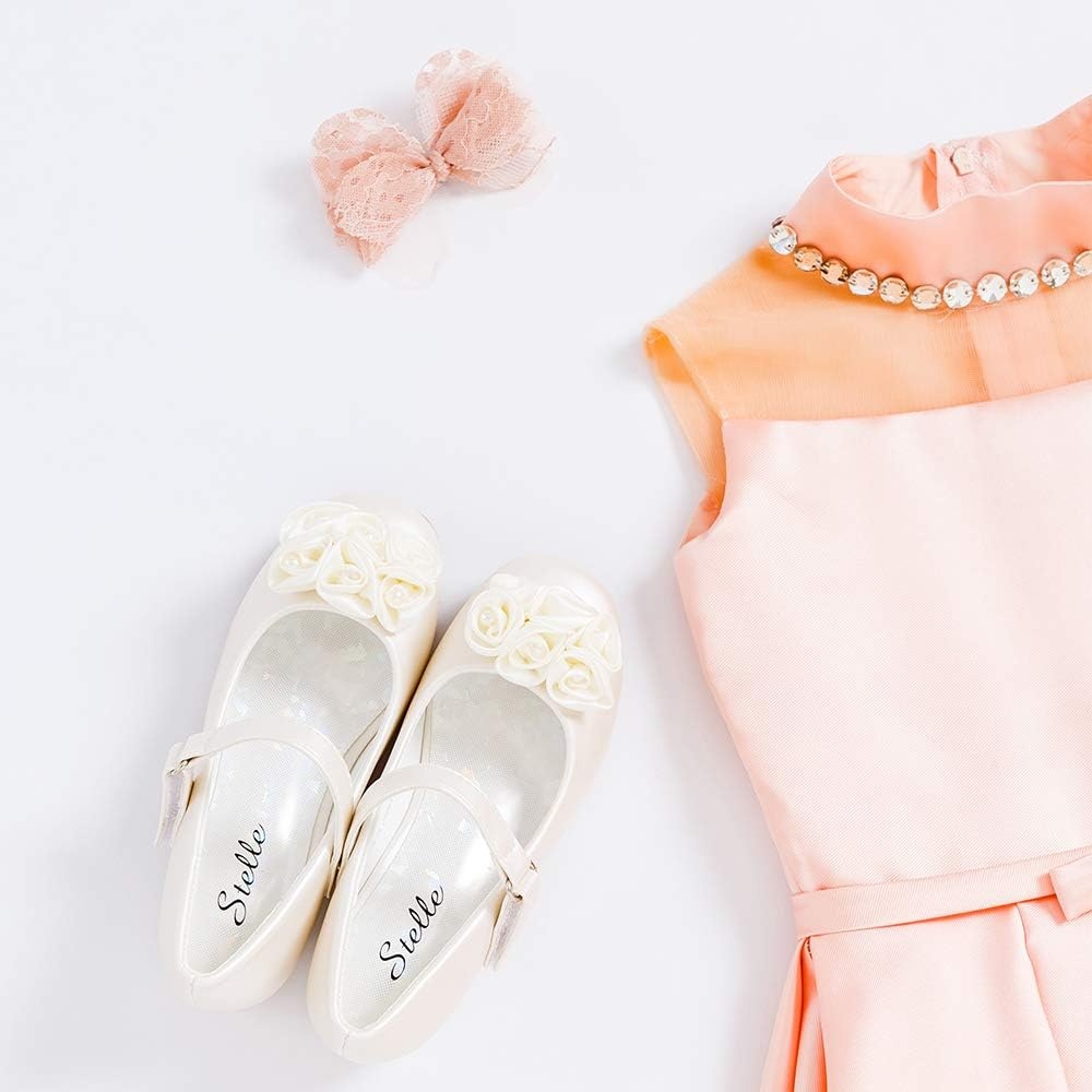 Stelle Girls Dress Shoes Flower Girl Shoe Mary Jane Low Heels for Wedding (Toddler/Little/Big Kid) | Sparkling jewel strap, Cushioned comfort, Hook-and-loop closure, School, Dress occasions, Patent finish, Glitter finish(Champagne (Flower))