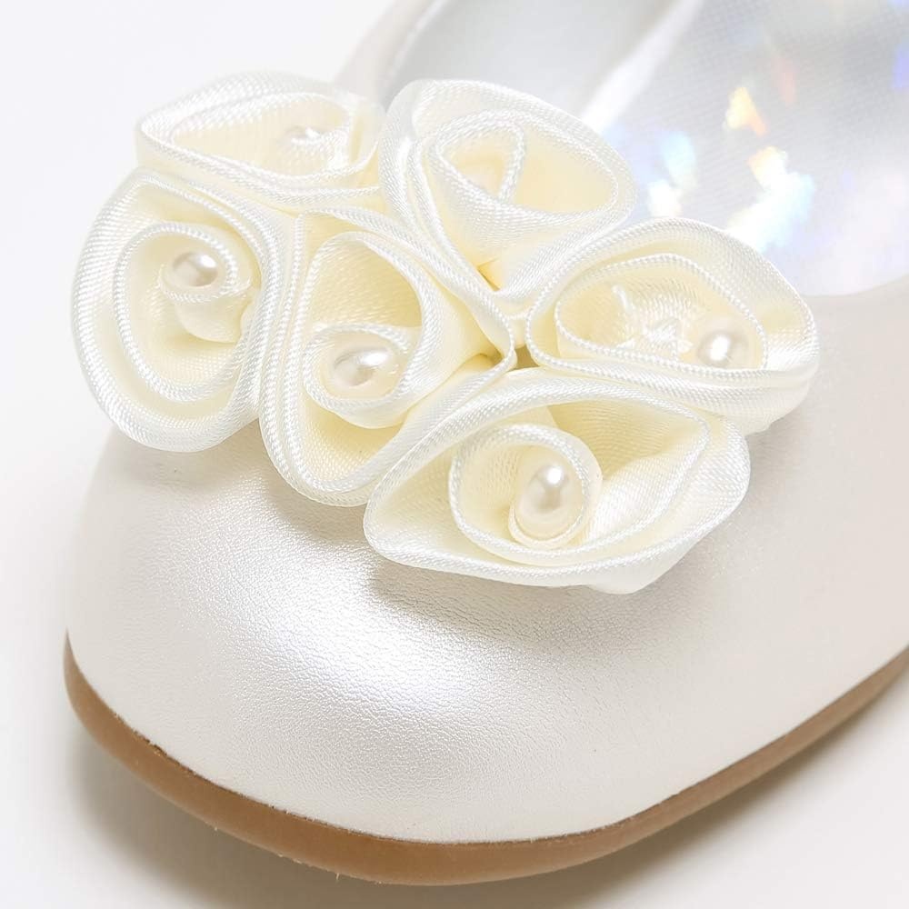 Stelle Girls Dress Shoes Flower Girl Shoe Mary Jane Low Heels for Wedding (Toddler/Little/Big Kid) | Sparkling jewel strap, Cushioned comfort, Hook-and-loop closure, School, Dress occasions, Patent finish, Glitter finish(Champagne (Flower))