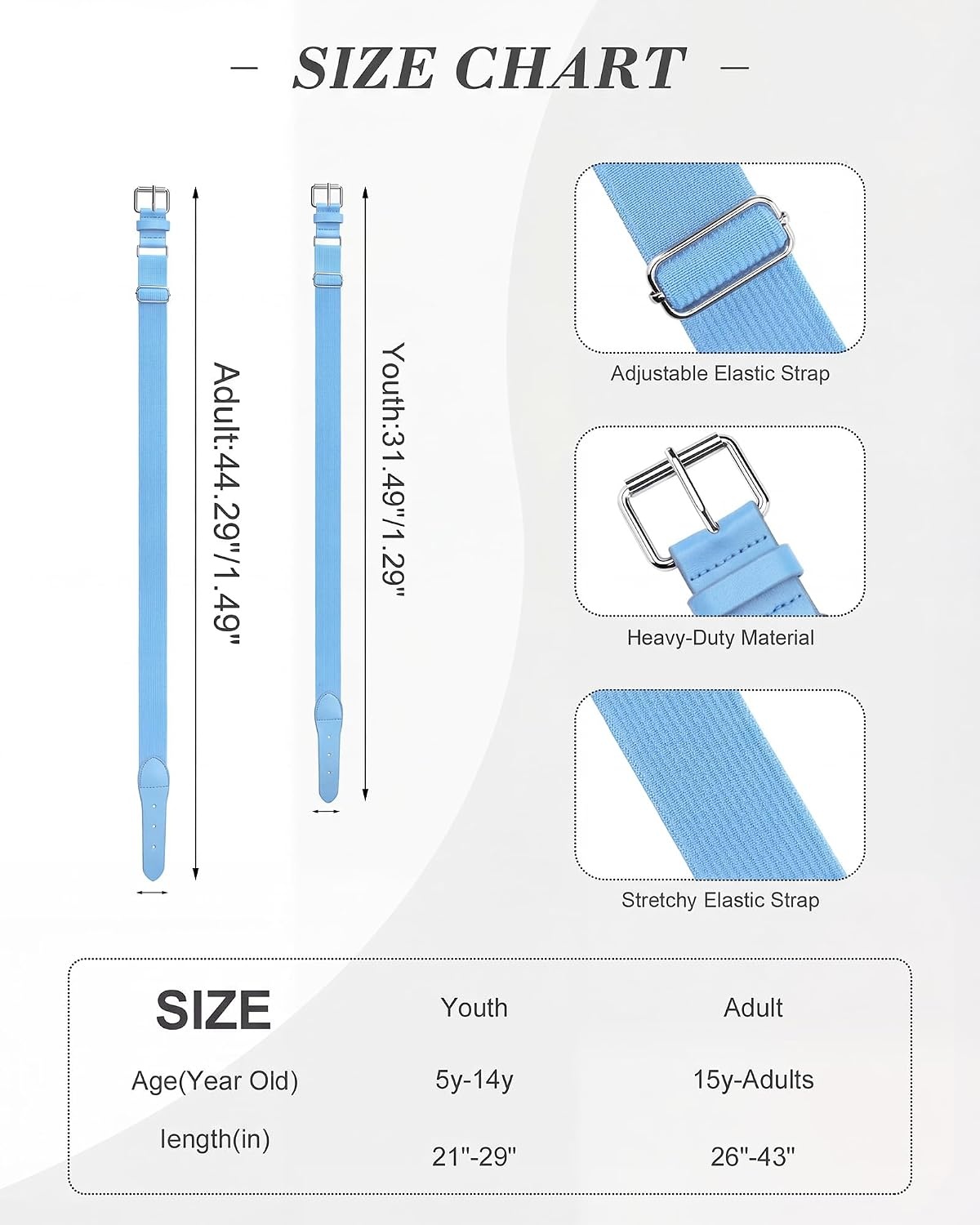 Stelle Baseball Softball Belt Elastic Adjustable Girls Boys Youth Adults(Sky Blue)