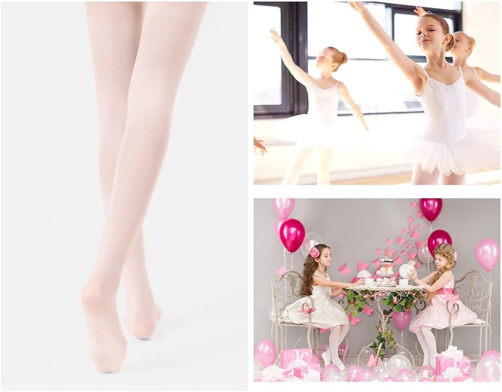Stelle Girls Ballet Dance Tights Footed for Toddler Kid School Class 2T-15Y | High Waist, Stretch, Opaque Coverage, Soft Stockings, Teen & Youth Pantyhose, Ballerina, Studio, Stage, Performance, Recital(3-pack-ballet Pink)