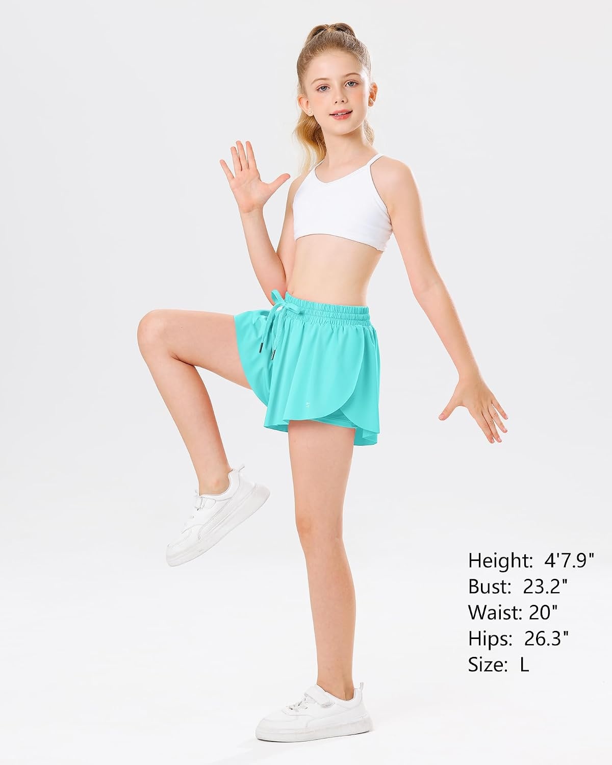 Stelle Girls Butterfly Shorts with Pockets Athletic Running Sports Skirt | 2 in 1 Sports short, 5-16 Years, Lightweight, Breathable, Quick-dry, Compression liner, 2 Inner pockets, Elastic waistband(Aqua Blue)