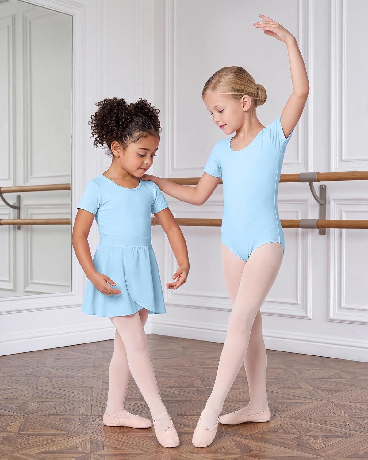 Stelle Girls Ballet Leotards Dance Outfits with Skirt and Footed Tights(01-blue)