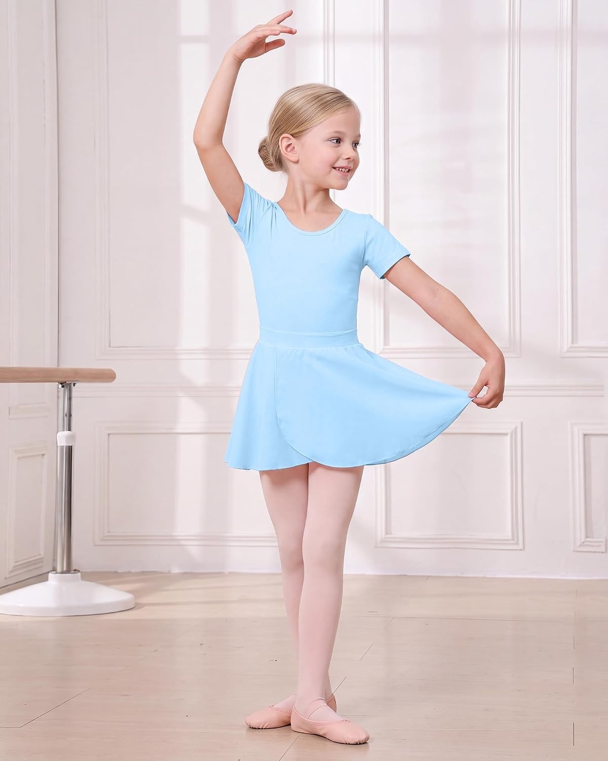 Stelle Girls Ballet Leotards Dance Outfits with Skirt and Footed Tights(01-blue)