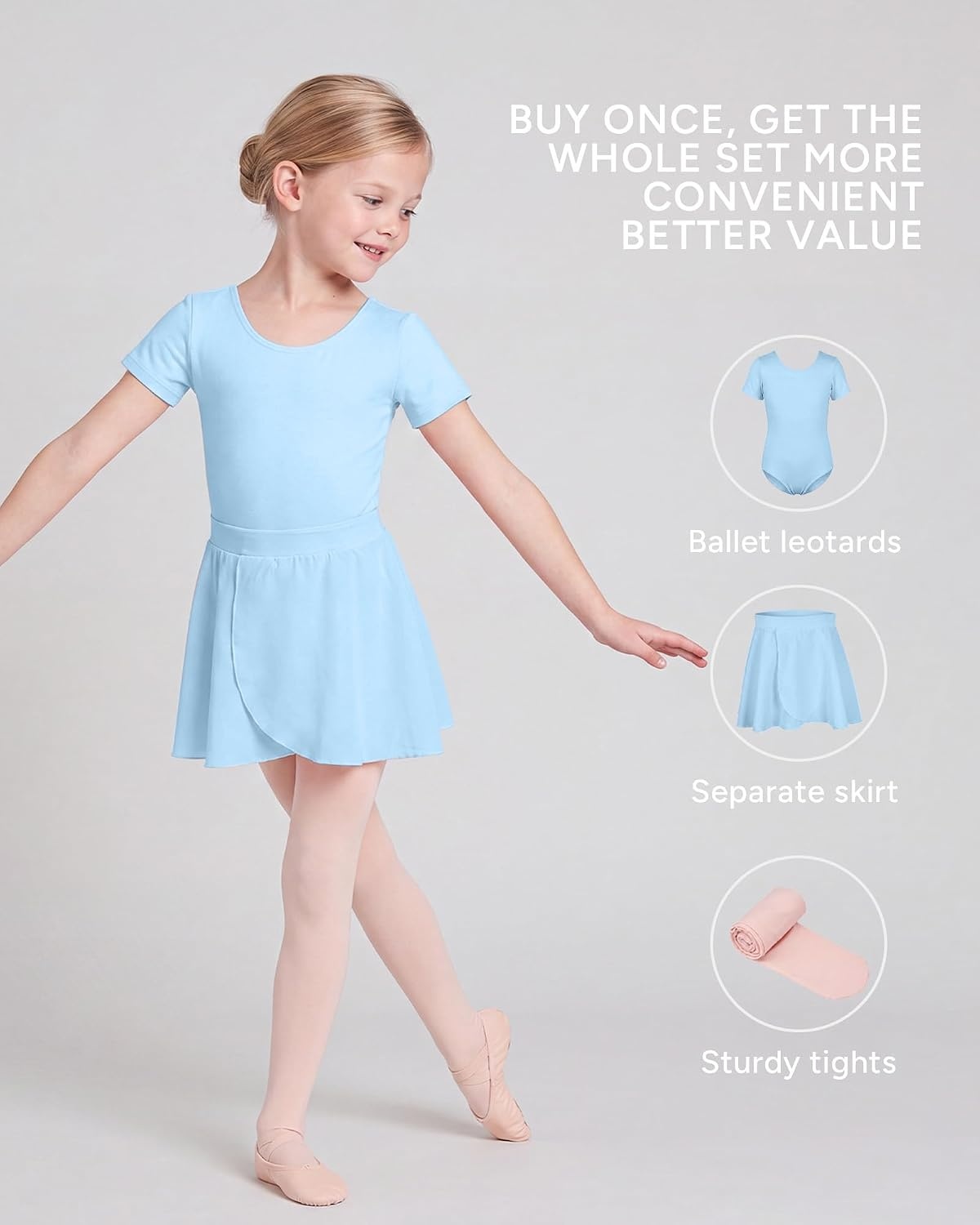 Stelle Girls Ballet Leotards Dance Outfits with Skirt and Footed Tights(01-blue)