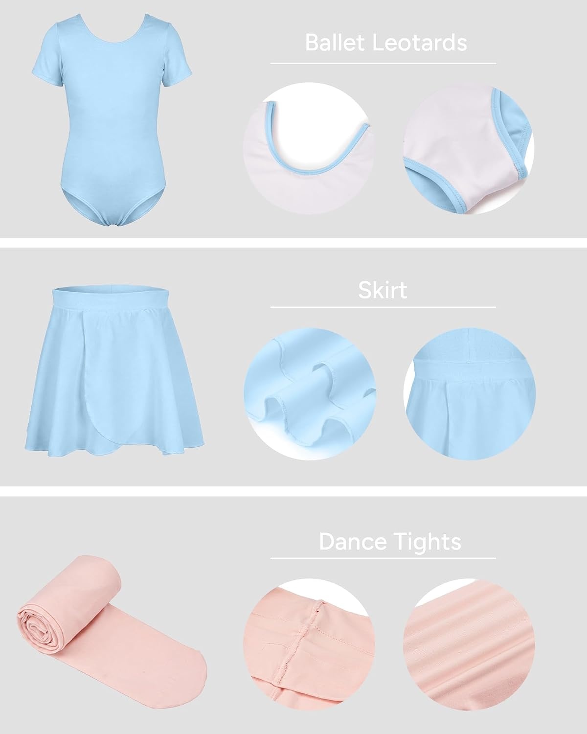 Stelle Girls Ballet Leotards Dance Outfits with Skirt and Footed Tights(01-blue)