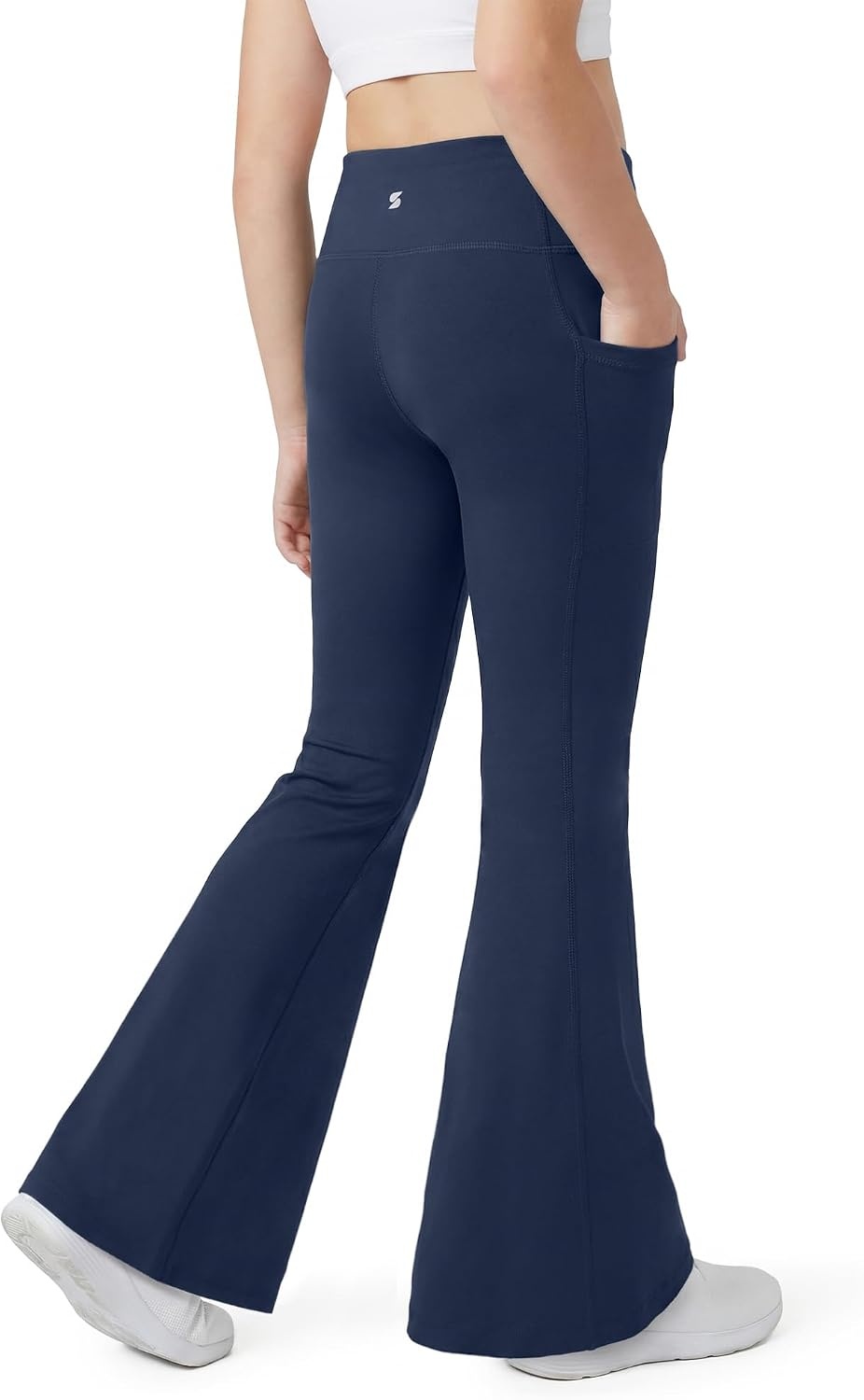 Stelle Girls Flare Leggings with Pockets High Waisted Yoga Dance Pants | Soft 4-Way Stretch Fabric,High-Waisted Fit,Two Side Pockets,Moisture-Wicking,Flared Leg Design for Dance,Yoga Everyday Wear(Navy)