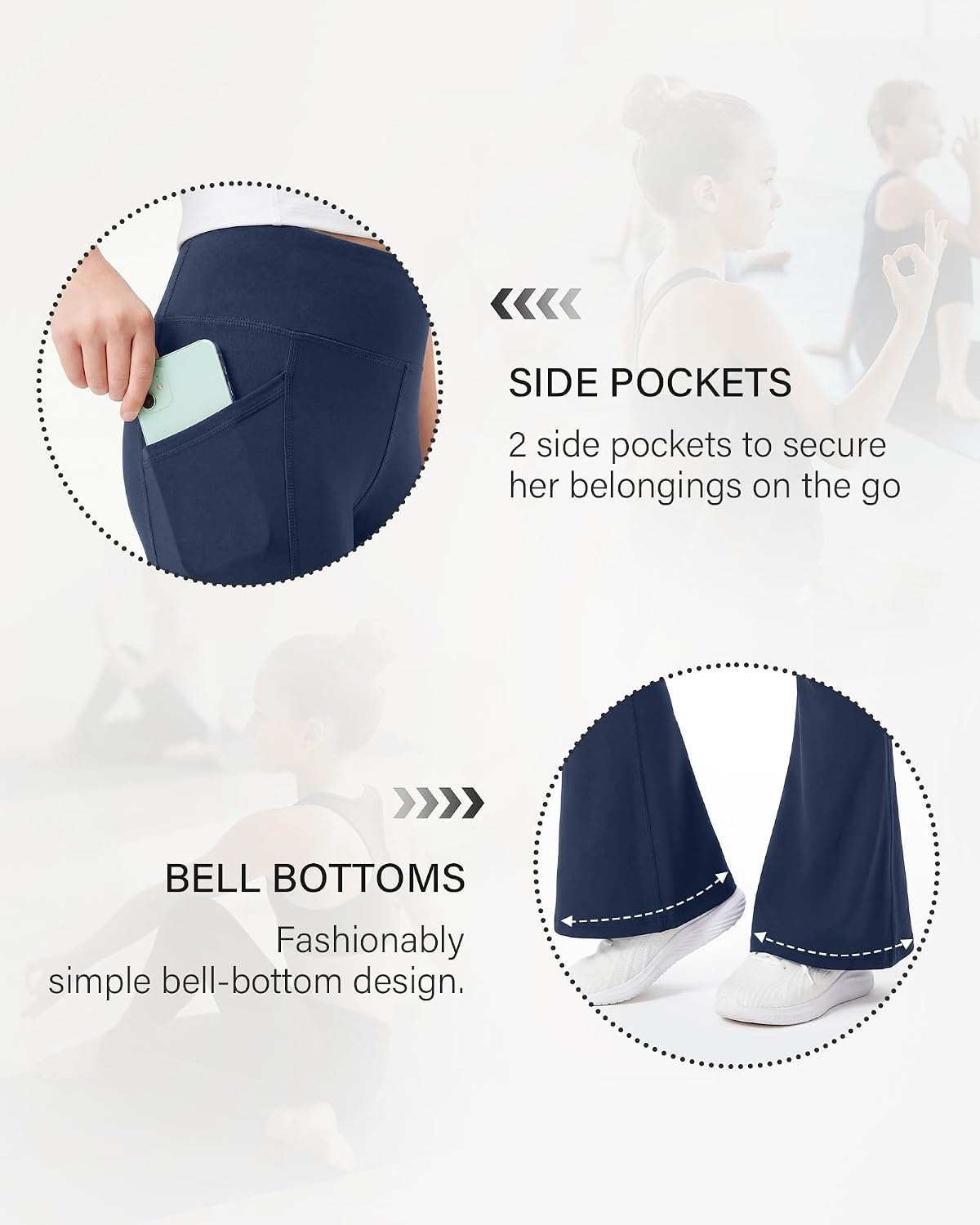 Stelle Girls Flare Leggings with Pockets High Waisted Yoga Dance Pants | Soft 4-Way Stretch Fabric,High-Waisted Fit,Two Side Pockets,Moisture-Wicking,Flared Leg Design for Dance,Yoga Everyday Wear(Navy)