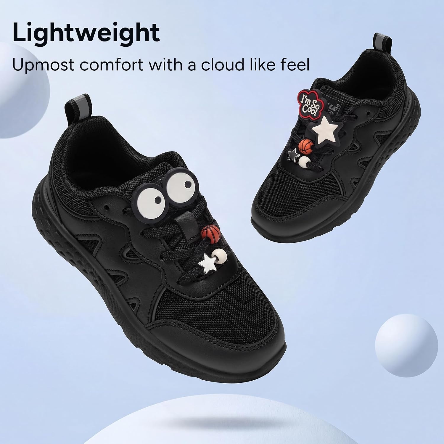 Stelle Girls Tennis Shoes with DIY Charms | Lightweight Non-Slip Athletic Running Volleyball School Shoes for Gym and Casual(Ninja Black+charms)