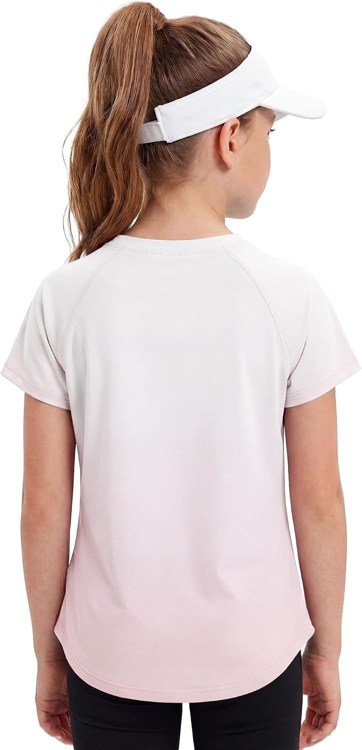 Stelle Girls Athletic Shirts Short Sleeve Crewneck T Shirts Active Sports Top Soccer Gym Workout Tshirt Summer Tees for Kid(Pink)