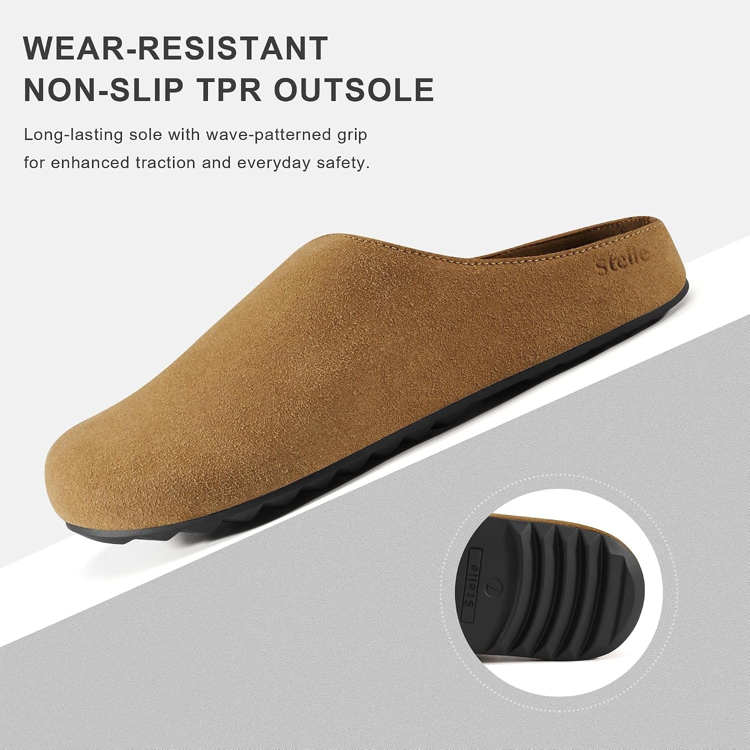 Stelle Clogs Women Mens Arch Support Suede Soft Cork Footbed Sandals Potato Shoes Slip on Home Slippers Non-Slip Comfort(A-caramel)