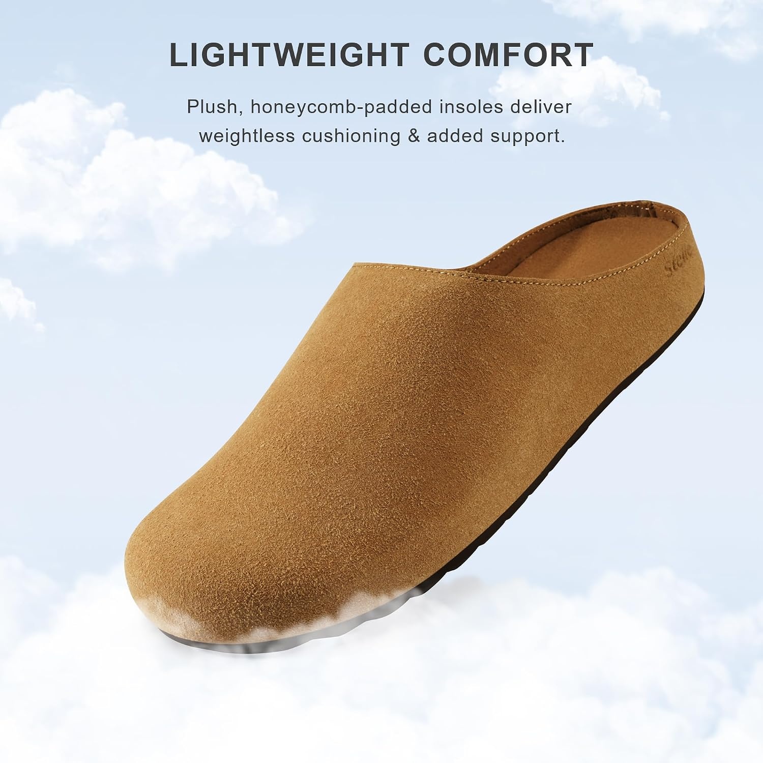 Stelle Clogs Women Mens Arch Support Suede Soft Cork Footbed Sandals Potato Shoes Slip on Home Slippers Non-Slip Comfort(A-caramel)