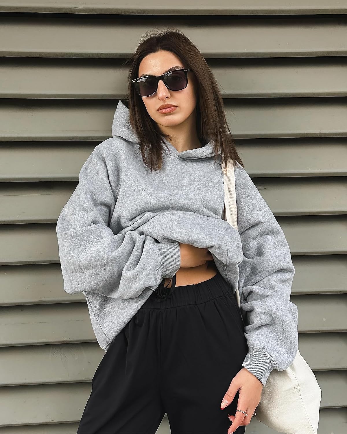 Stelle Fleece Hoodies for Women Long Sleeve Sweatshirts Comfy Pullover Outfits Casual Tops with Pockets(Light Grey)