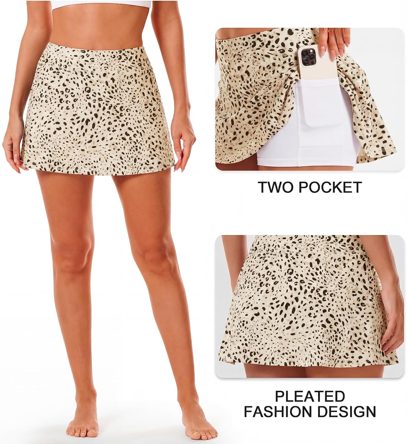 Stelle Women Tennis Skirt High Waisted Athletic Golf Skorts with Pockets(White Cheetah)