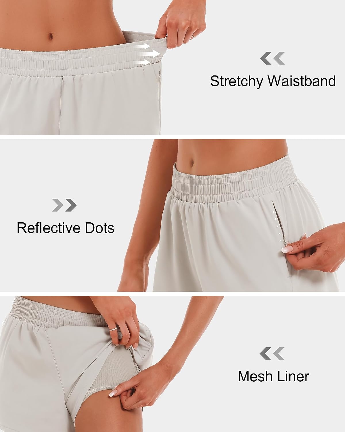 Stelle Women’s 3.5″ High Waisted Running Shorts Quick-Dry Gym Shorts Workout Athletic Shorts Mesh Liner with Zipper Pockets(Sandy Grey)