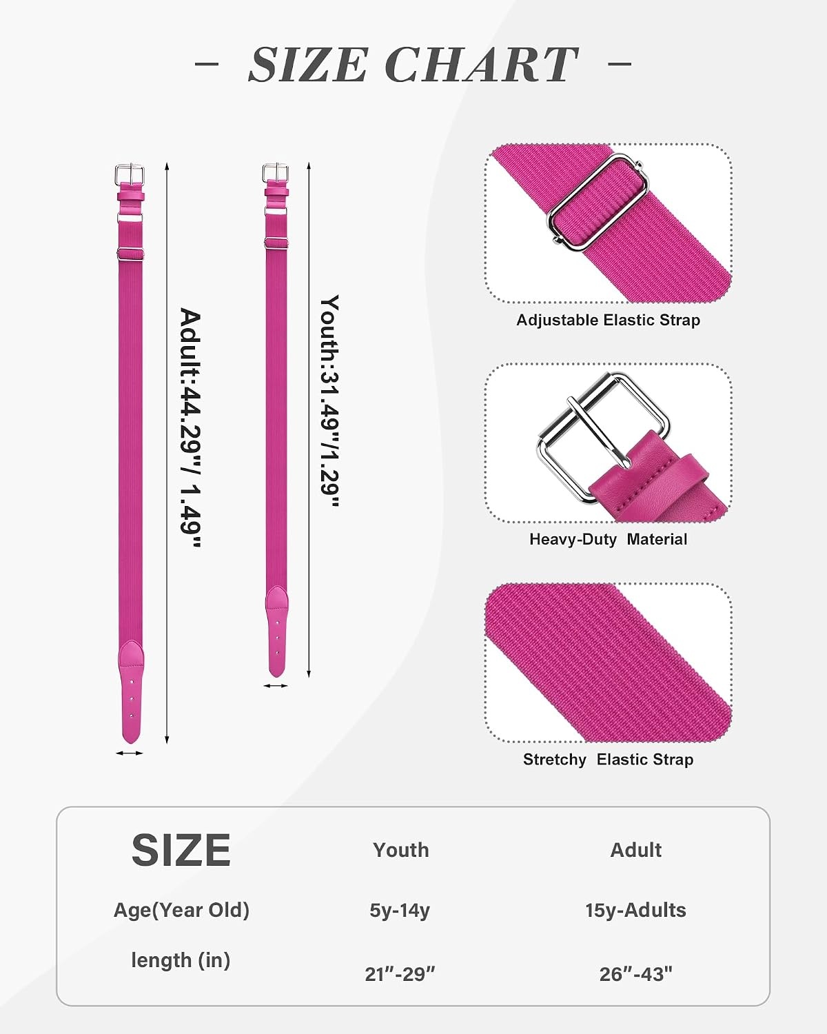 Stelle Baseball Softball Belt Elastic Adjustable Girls Boys Youth Adults(Hot Pink)