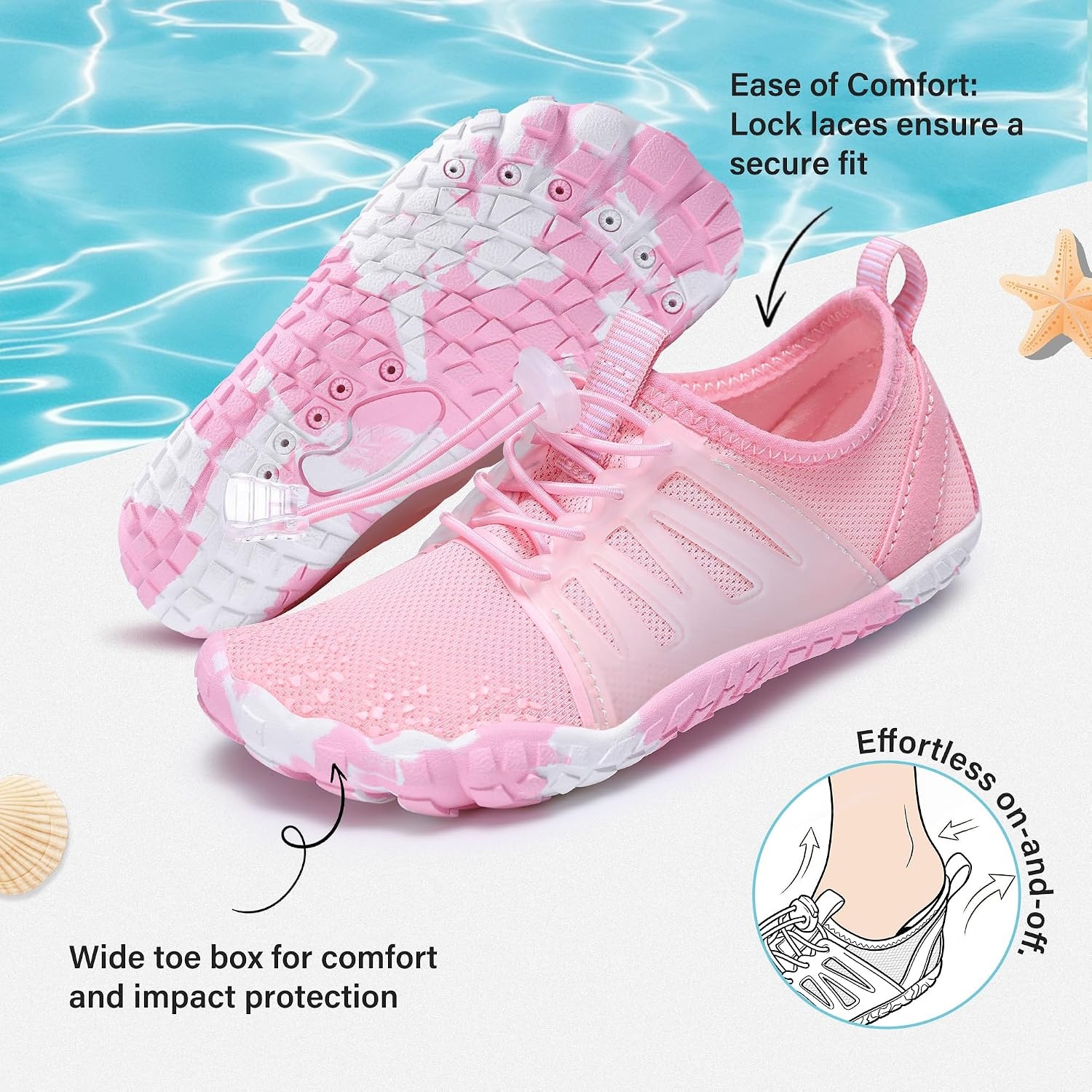 Stelle Kids Water Shoes TPU-Reinforced Barefoot | Non-Slip Quick Dry Packable Design with Cord-Lock Drawstring for Boys Girls-Beach Pool Hiking,Toddler to Big Kid(Pink)